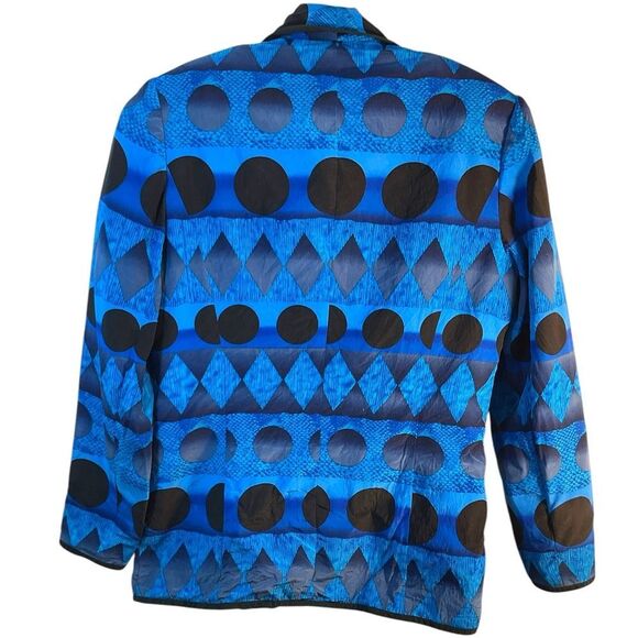 Anne Crimmins UMI Collections Ladies Blazer 4 Blue Black 100% Silk Print Jacket - Picture 2 of 10